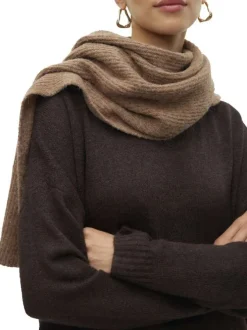Écharpe camel unie en maille côtelée