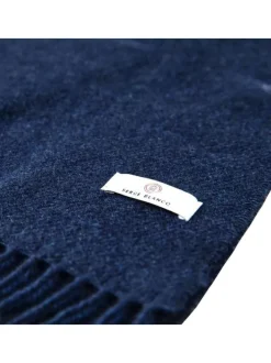 Écharpe en feutrine de laine mélangée bleu marine unie à franges et étiquette contrastée