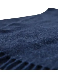 Écharpe en feutrine de laine mélangée bleu marine unie à franges et étiquette contrastée