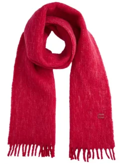 Écharpe en laine mélangée fuchsia unie avec des franges aux extrémités