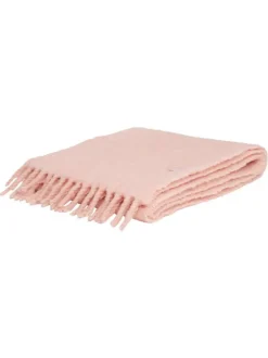Écharpe en laine mélangée rose unie avec des franges aux extrémités