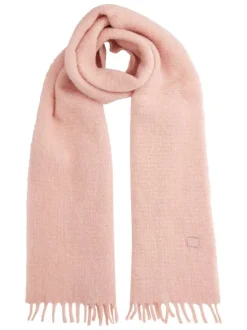 Écharpe en laine mélangée rose unie avec des franges aux extrémités