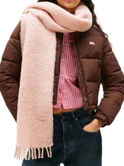 Écharpe en laine mélangée rose unie avec des franges aux extrémités