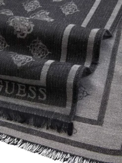 Écharpe noire en maille fine ornée d'un motif monogramme contrasté