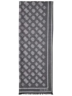 Écharpe noire en maille fine ornée d'un motif monogramme contrasté