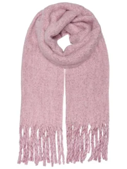 Écharpe rose en maille effet lainage incrustée de fils lurex