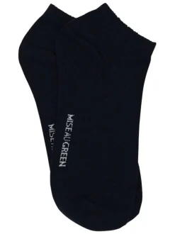 Chaussettes basses en coton biologique marine ornées du nom de la marque
