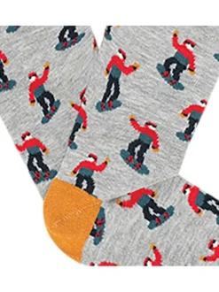 Chaussettes en coton gris imprimées coupe haute avec des snowboarder