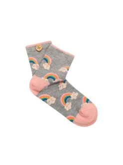Chaussettes grises imprimées avec une coupe mi haute et un imprimé arc en ciel