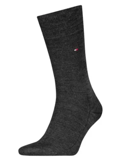 Chaussettes hautes anthracites unies en coton et en laine