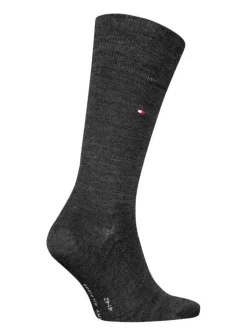 Chaussettes hautes anthracites unies en coton et en laine