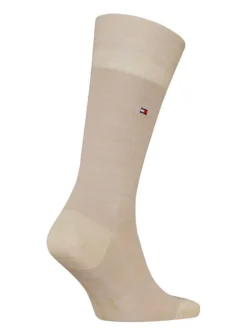 Chaussettes hautes beiges unies en coton et en laine