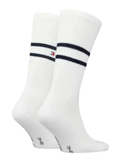 Chaussettes hautes blanches à rayures brodées et tige en bord côte