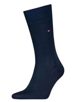 Chaussettes hautes bleues unies en coton et en laine