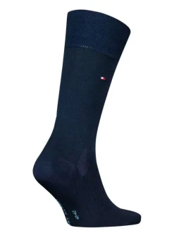 Chaussettes hautes bleues unies en coton et en laine