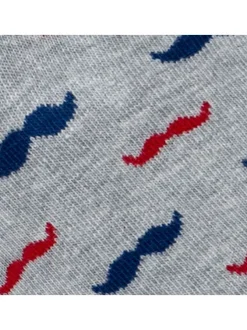 Chaussettes hautes en coton biologique mélangé grises à motifs moustaches