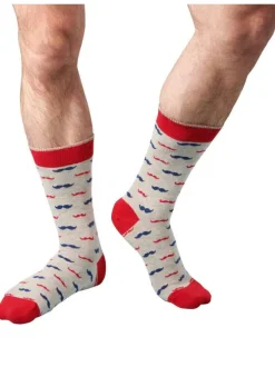 Chaussettes hautes en coton biologique mélangé grises à motifs moustaches