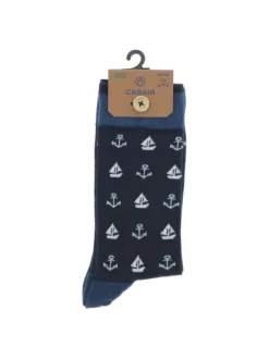 Chaussettes hautes en coton mélangé bleues nuit à détails bleus denim
