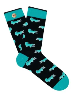 Chaussettes hautes en coton biologique mélangé noires à motifs crocodiles