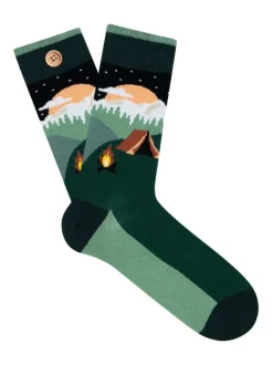 Chaussettes hautes en coton biologique mélangé multicolores à motifs camping