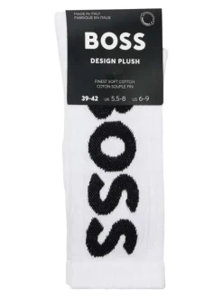 Chaussettes hautes en coton mélangé blanches unie avec gros logo noir