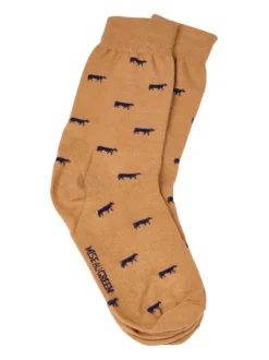Chaussettes hautes en coton beige imprimées du logo de la marque