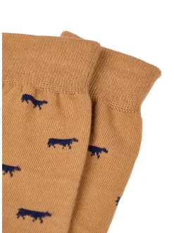 Chaussettes hautes en coton beige imprimées du logo de la marque