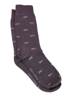 Chaussettes hautes en coton grises imprimées au logo de la marque