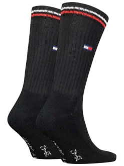 Chaussettes hautes en coton mélangé noires unies avec un logo à la cheville