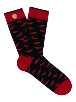 Chaussettes hautes en coton biologique mélangé noires à motifs poivrons