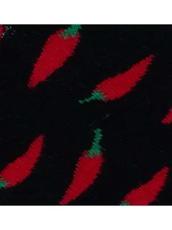 Chaussettes hautes en coton biologique mélangé noires à motifs poivrons