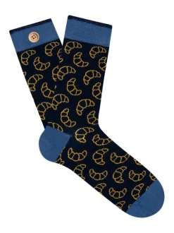 Chaussettes hautes en coton biologique mélangé noires à motifs croissants