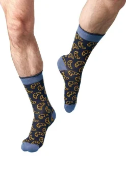 Chaussettes hautes en coton biologique mélangé noires à motifs croissants