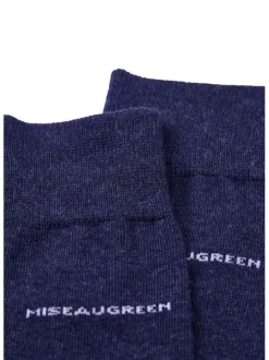 Chaussettes hautes en coton marine unies avec nom de la marque