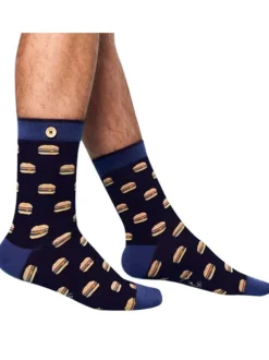 Chaussettes hautes en coton biologique mélangé bleues à motif hamburger