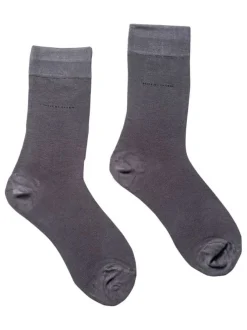 Chaussettes hautes grises unies avec nom de la marque en noir