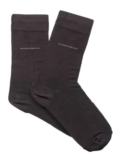Chaussettes hautes marrons unies avec nom de la marque en beige