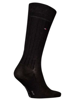 Chaussettes hautes noires unies en coton et en laine