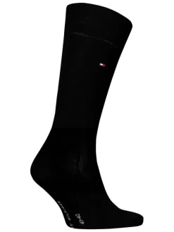 Chaussettes hautes noires unies avec haut en bord-côte et logo de la marque