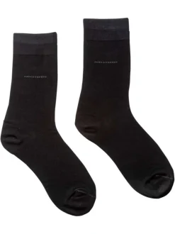 Chaussettes hautes noires unies avec nom de la marque en gris anthracite
