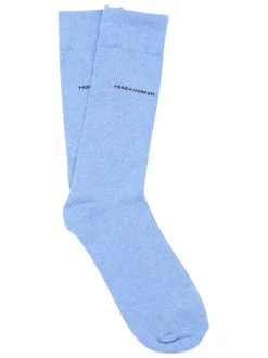 Chaussettes mi-haute en coton biologique bleu clair ornées du nom de la marque