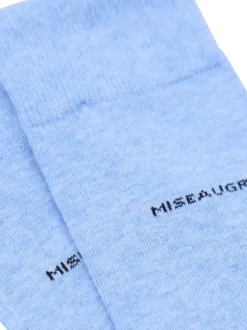 Chaussettes mi-haute en coton biologique bleu clair ornées du nom de la marque