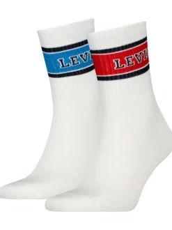 Chaussettes mi-hautes blanches rayées avec marque style universitaire