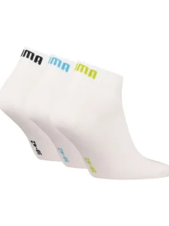Chaussettes mi-hautes blanches au nom de la marque brodé en bleu noir ou vert