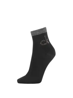 Chaussettes noires avec haut de la tige en lurex et logo de la marque en strass