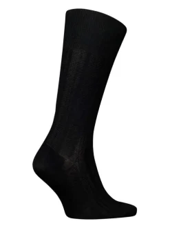 Chaussettes noires unies en coton à coupe haute et à logo brodé