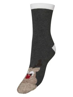 Chaussettes anthracite avec imprimé rennes et une coupe haute