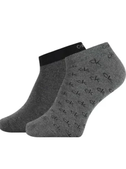 Chaussettes basses fantaisie anthracite à logo all over, lot de 2 paires