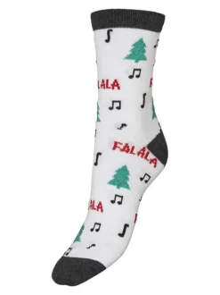 Chaussettes blanches à imprimé notes de musiques et haut en bord-côte