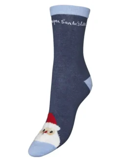 Chaussettes bleues avec un imprimé père Noël et à coupe haute